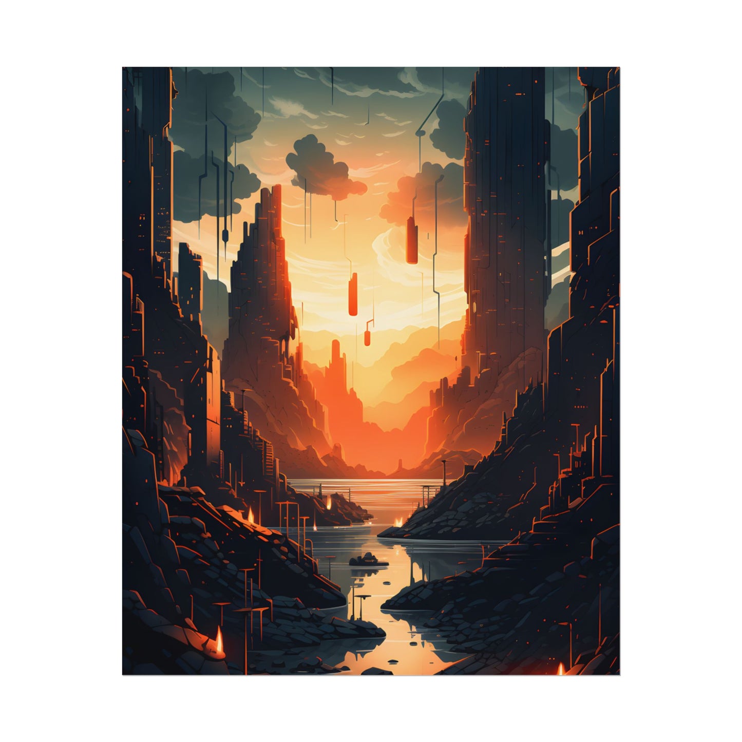 Cyberpunk Metropolis Ablaze: Nocturnal Digital Masterpiece - Poster
