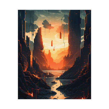 Cyberpunk Metropolis Ablaze: Nocturnal Digital Masterpiece - Poster