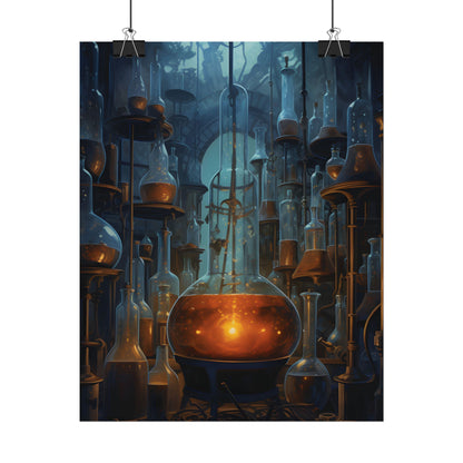 Scientific Discovery: Mysterious Laboratory Scene with Beaker and Whiteboard - Poster