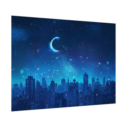 Peaceful Night Sky with Crescent Moon: Starry Digital Art - Poster