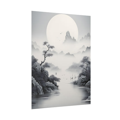 Chinese Ink Mirror Landscape: Serene Artwork - Poster