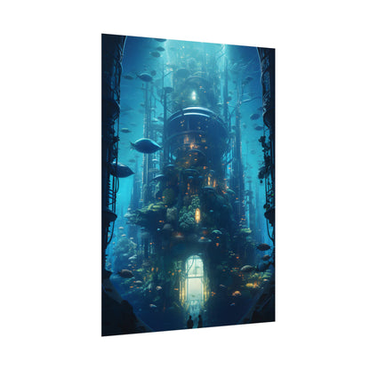 Futuristic Underwater City: Blue Horizon Digital Art - Poster