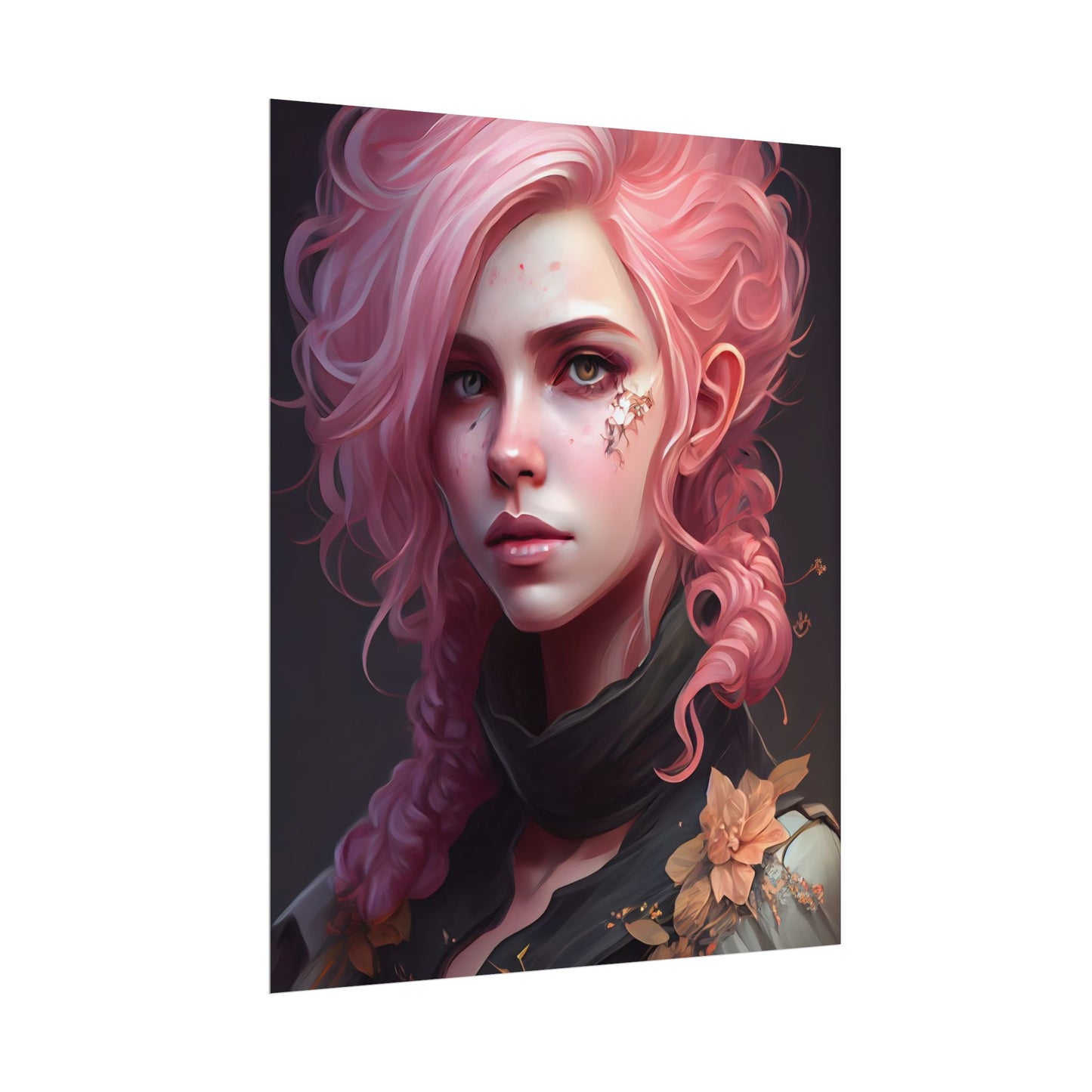 Astonishing Female Portrait: Vibrant Pink Hair in Dark Elegance - Poster