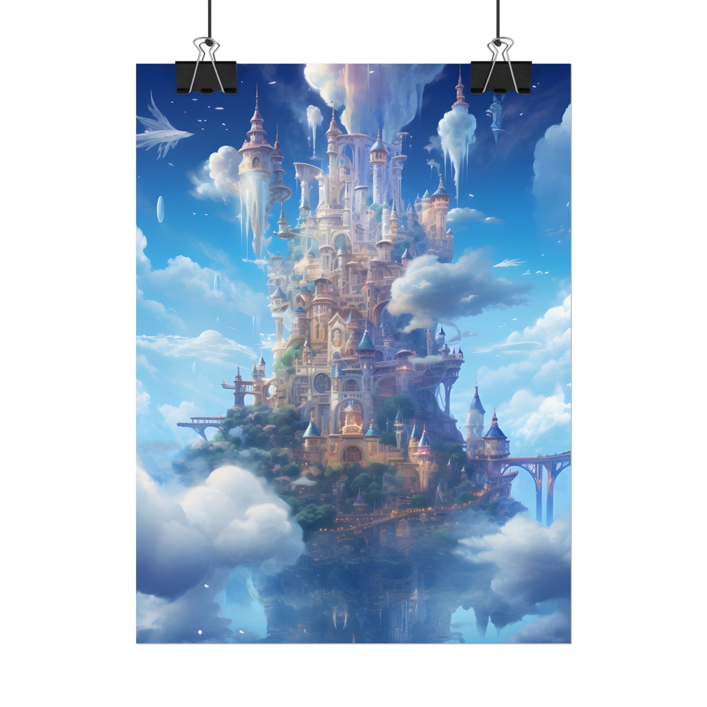 Floating City in Celestial Fantasy Realm: Dreamlike Digital Art - Poster