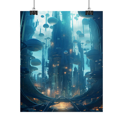 Underwater City of the Future: Modern Metropolis Digital Art - Poster