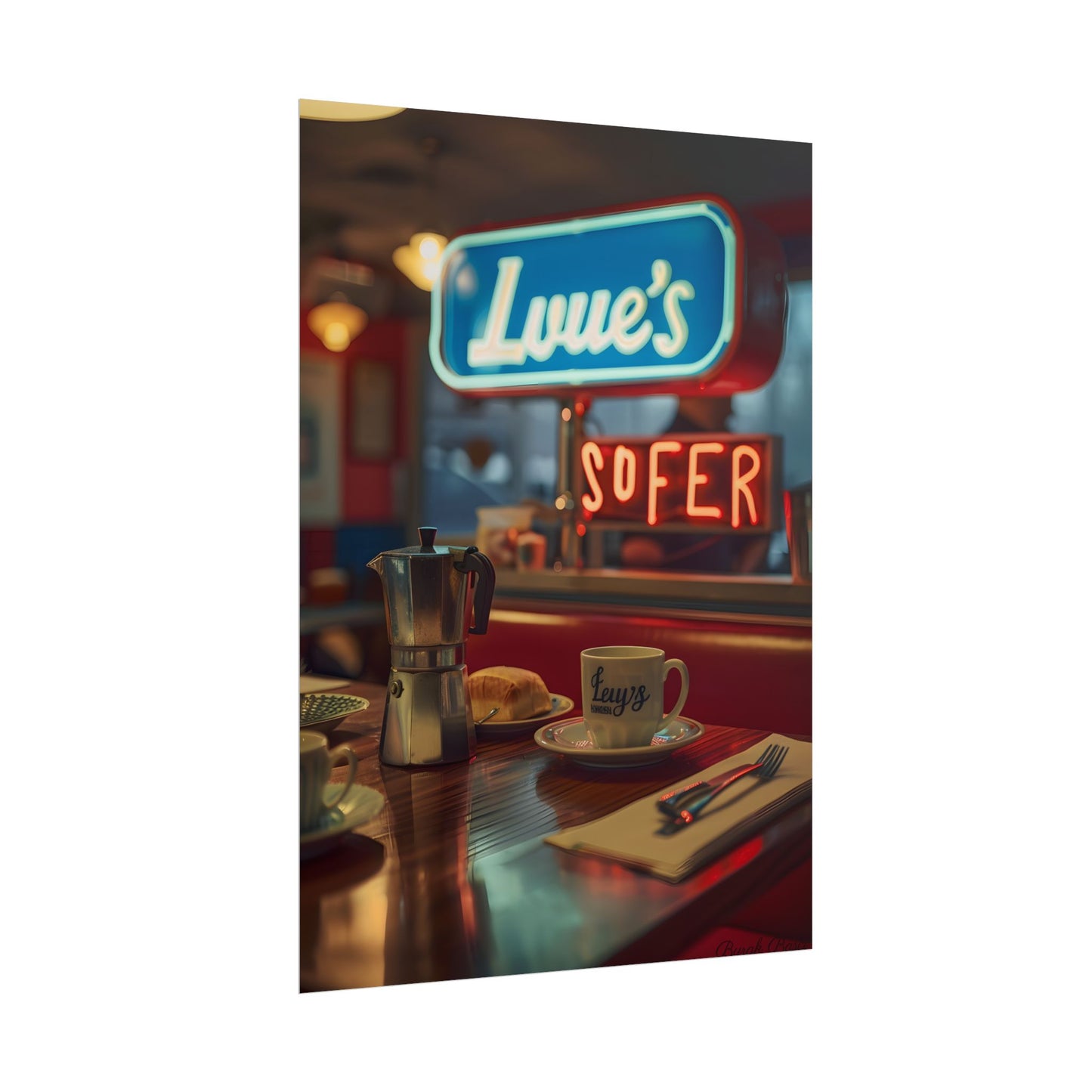 Retro Kitchen Diner Scene: Cozy Coffee Moment - Poster