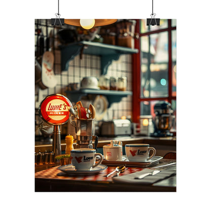 Retro Warmth: Cozy Lukes Diner Coffee Scene Art - Poster