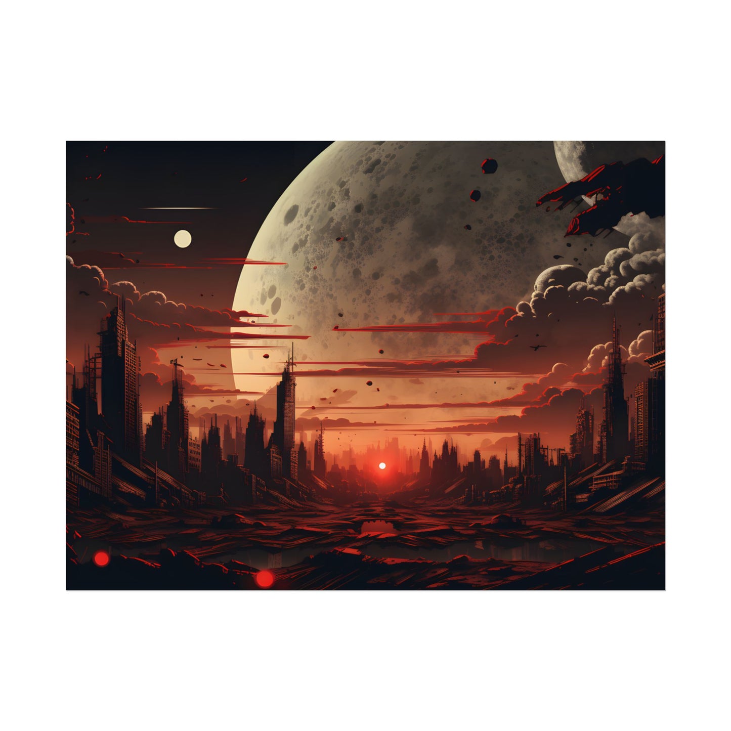 Landscape at Night: Burning Cyberpunk Neon Lights - Poster