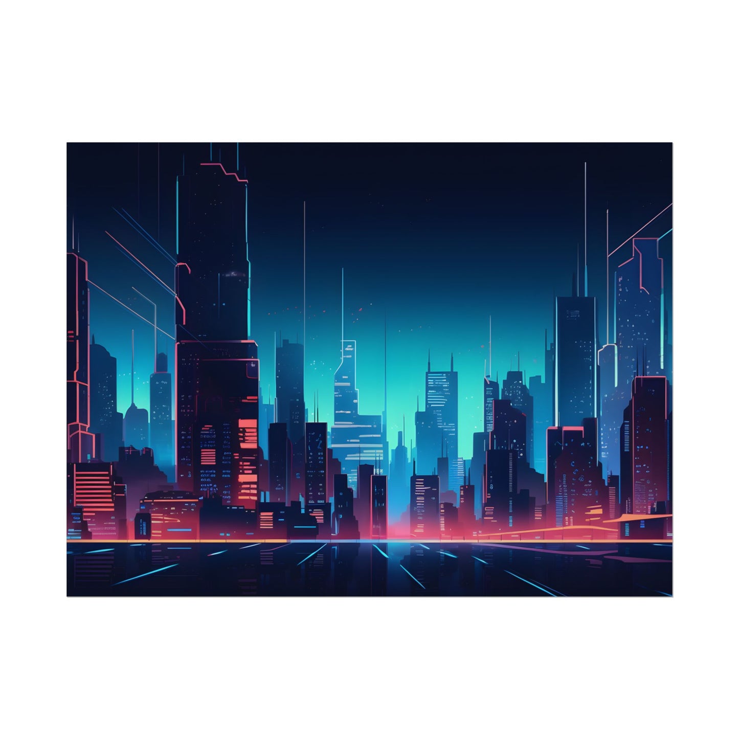 Melancholic Night Cyberpunk Cityscape: Neon Dreams Digital Art - Poster