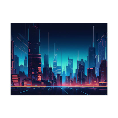 Melancholic Night Cyberpunk Cityscape: Neon Dreams Digital Art - Poster