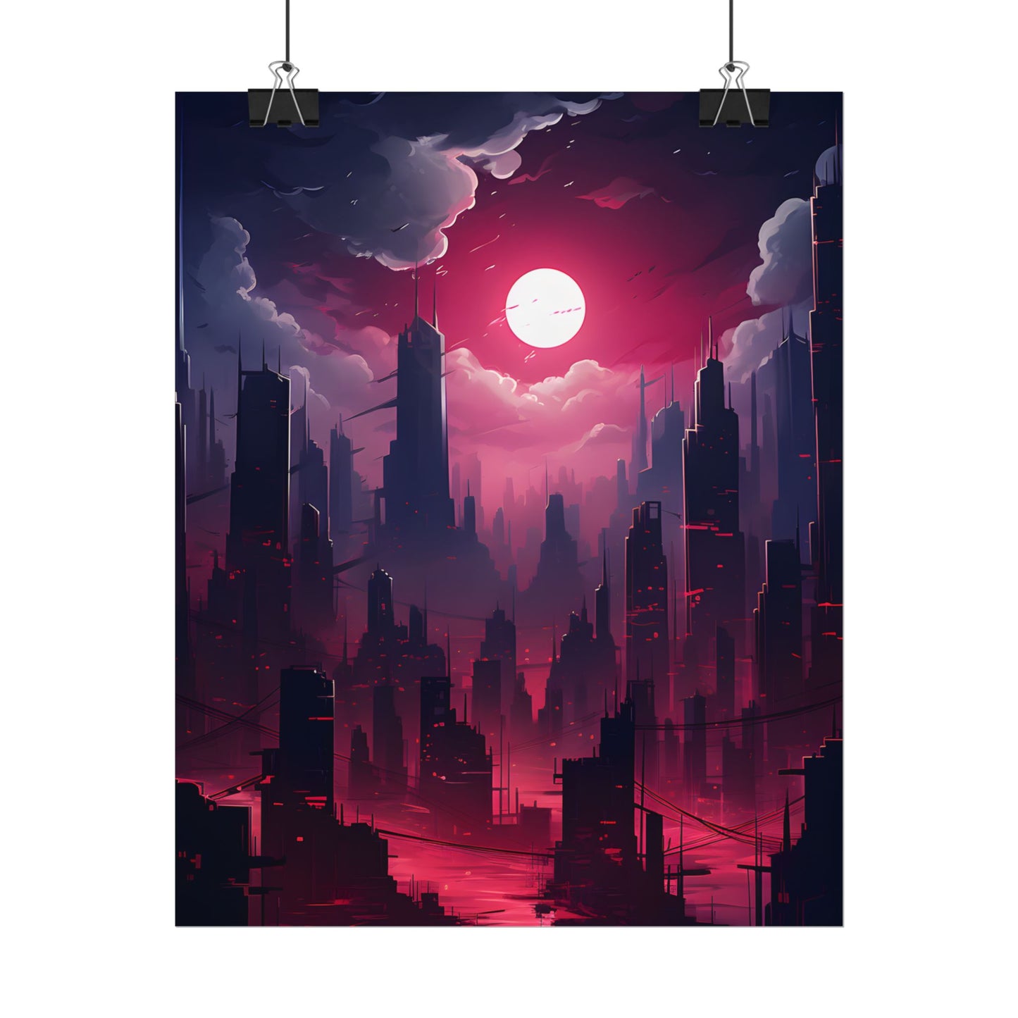 Burning Cyberpunk Cityscape: Digital Artwork at Night - Poster