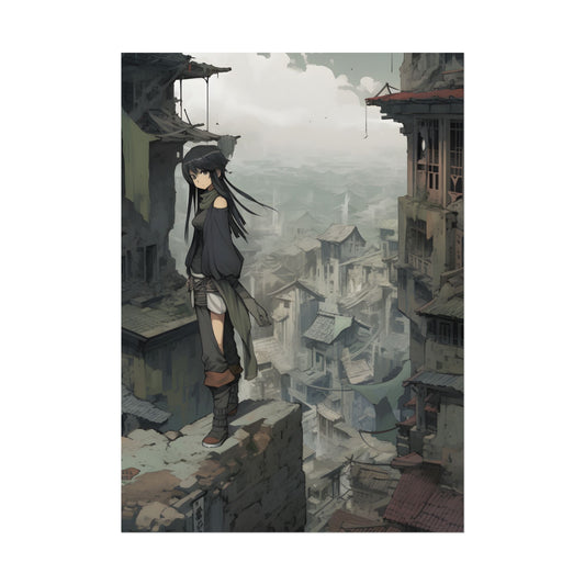 Dramatic Anime Bird's Eye View: Dynamic Digital Art - Poster