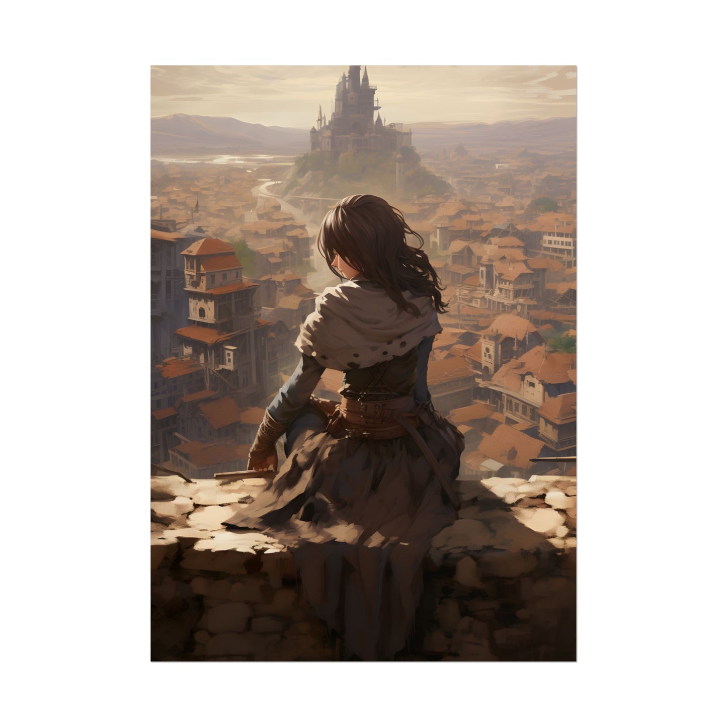 Dramatic Character Illustration: Bird's Eye View in Motion - Poster