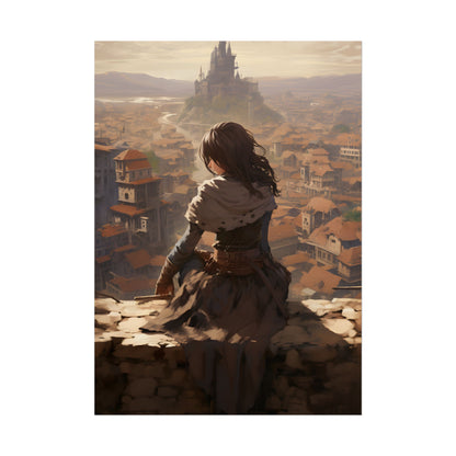 Dramatic Character Illustration: Bird's Eye View in Motion - Poster