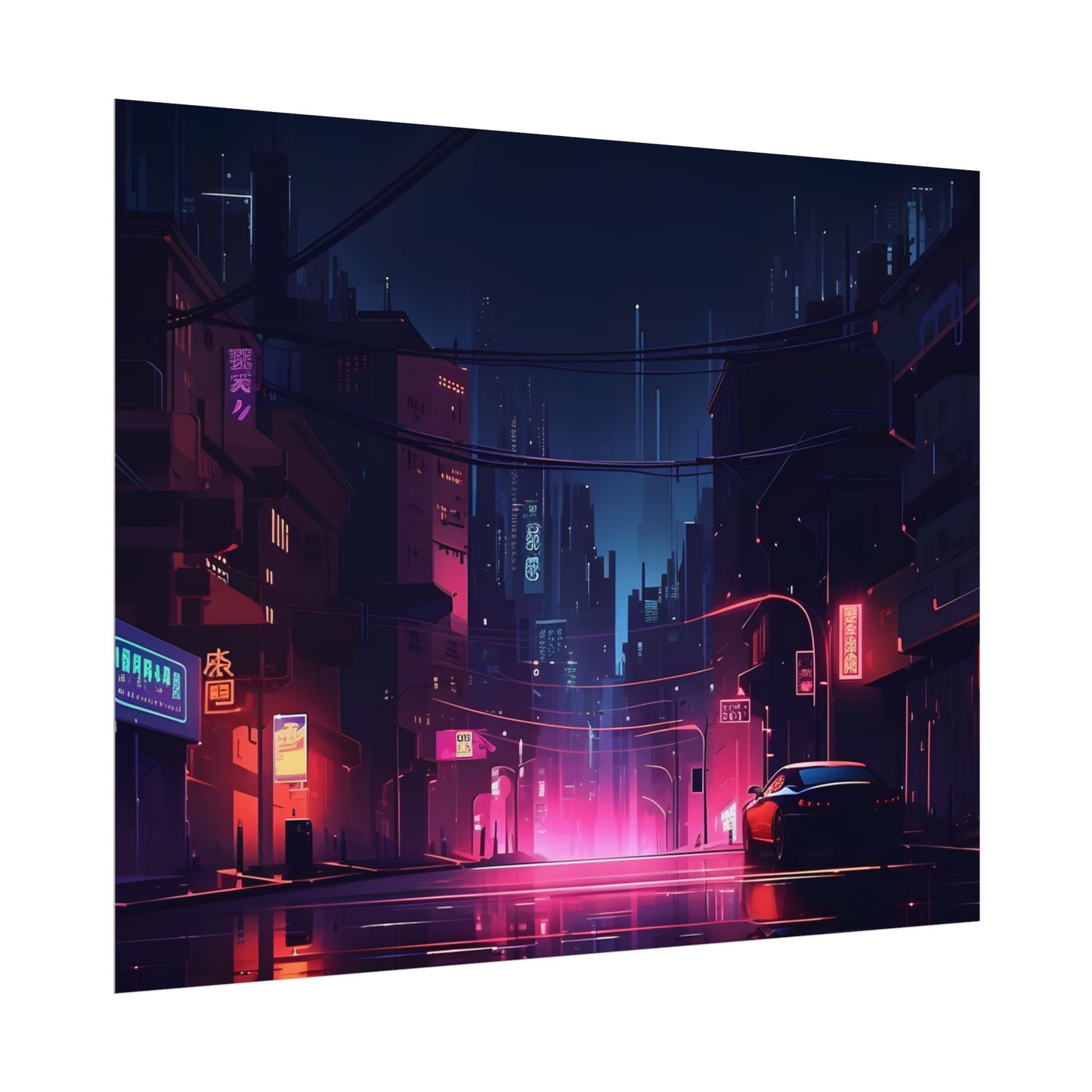 Melancholic Night: A Cyberpunk Urban Landscape - Poster