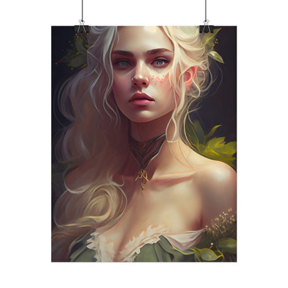Detailed Blonde Female Portrait: Red Top Artwork - Poster