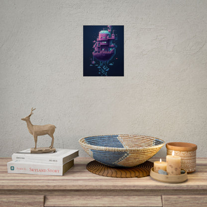 Cyberpunk Pixel Art: Futuristic Cityscape Digital Artwork - Poster