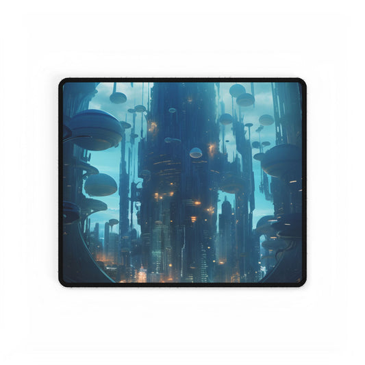Underwater City of the Future: Modern Metropolis Digital Art - Desk Mat