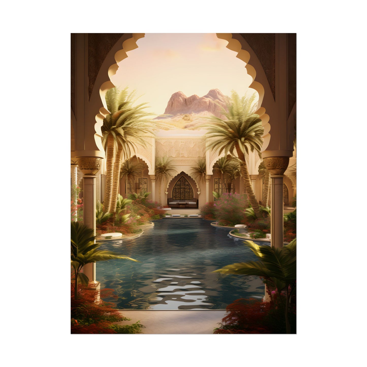 Serene Desert Oasis Art: Arabian Nights-Inspired Print - Poster