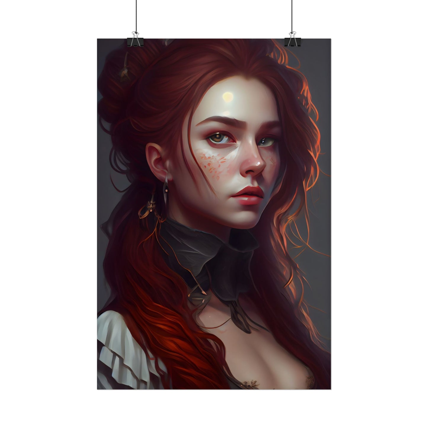 Formal Redhead Portrait: Nature-Themed Artwork in Green and Blue - Poster