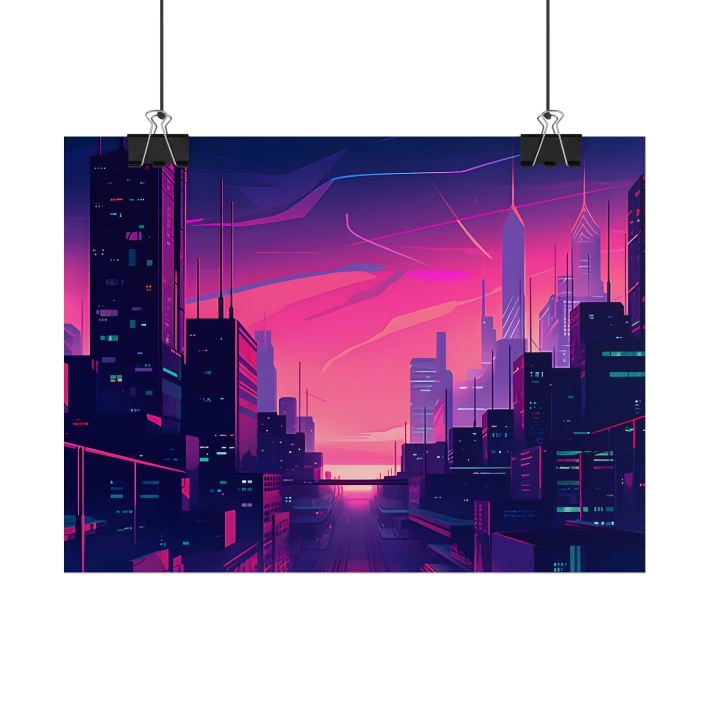Melancholic Cyberpunk Cityscape: Neon Night Digital Art - Poster
