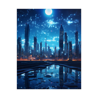 Cyberpunk Night: Quiet Cityscape Digital Art - Poster