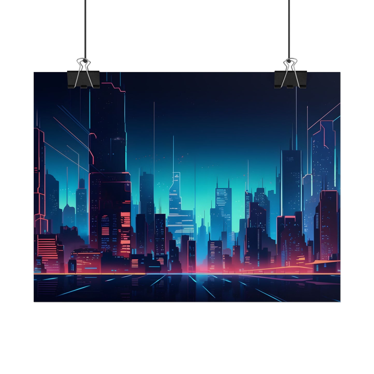 Melancholic Night Cyberpunk Cityscape: Neon Dreams Digital Art - Poster