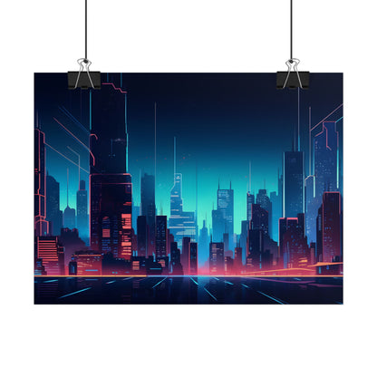 Melancholic Night Cyberpunk Cityscape: Neon Dreams Digital Art - Poster