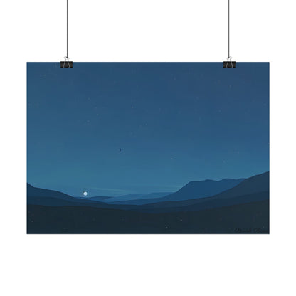 Minimalist Night Sky: Stars and Crescent Moon Art - Poster