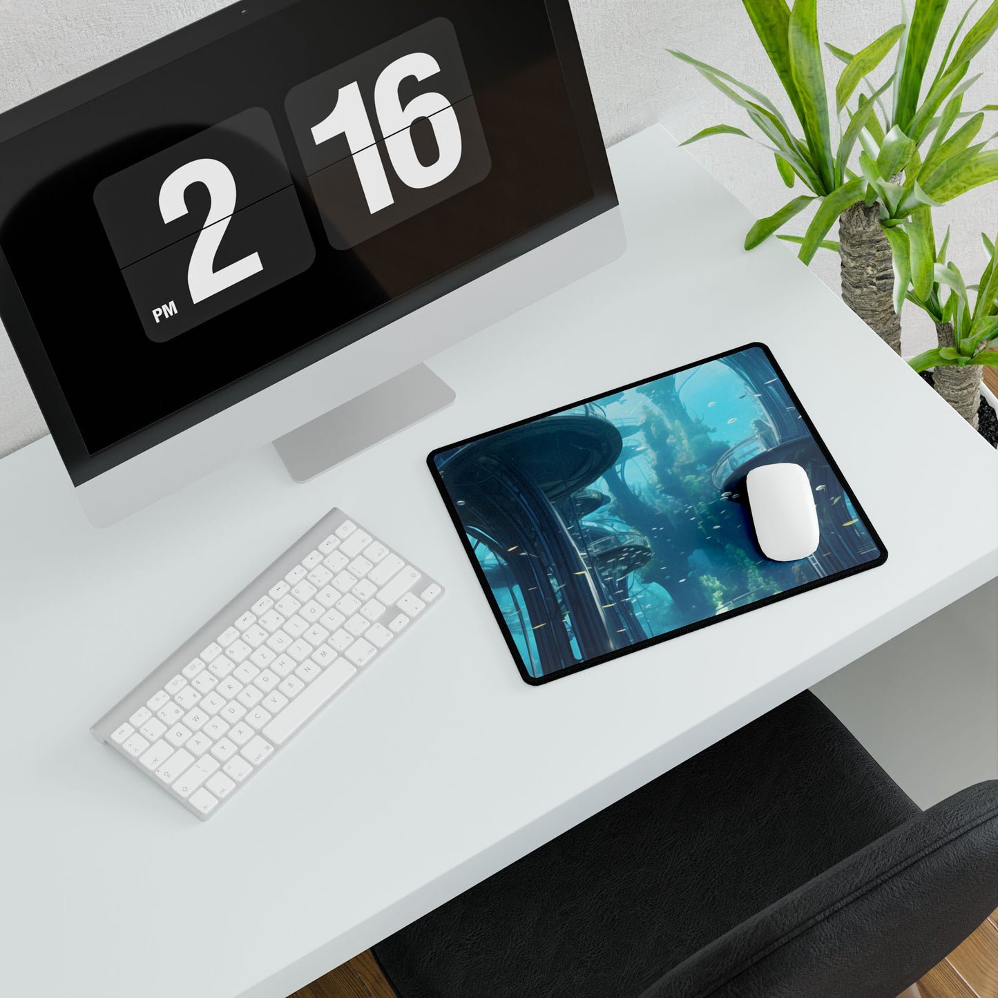 Futuristic Underwater City: Serene Metropol Artwork - Desk Mat