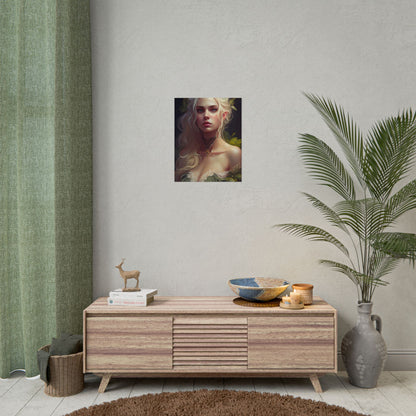 Detailed Blonde Female Portrait: Red Top Artwork - Poster