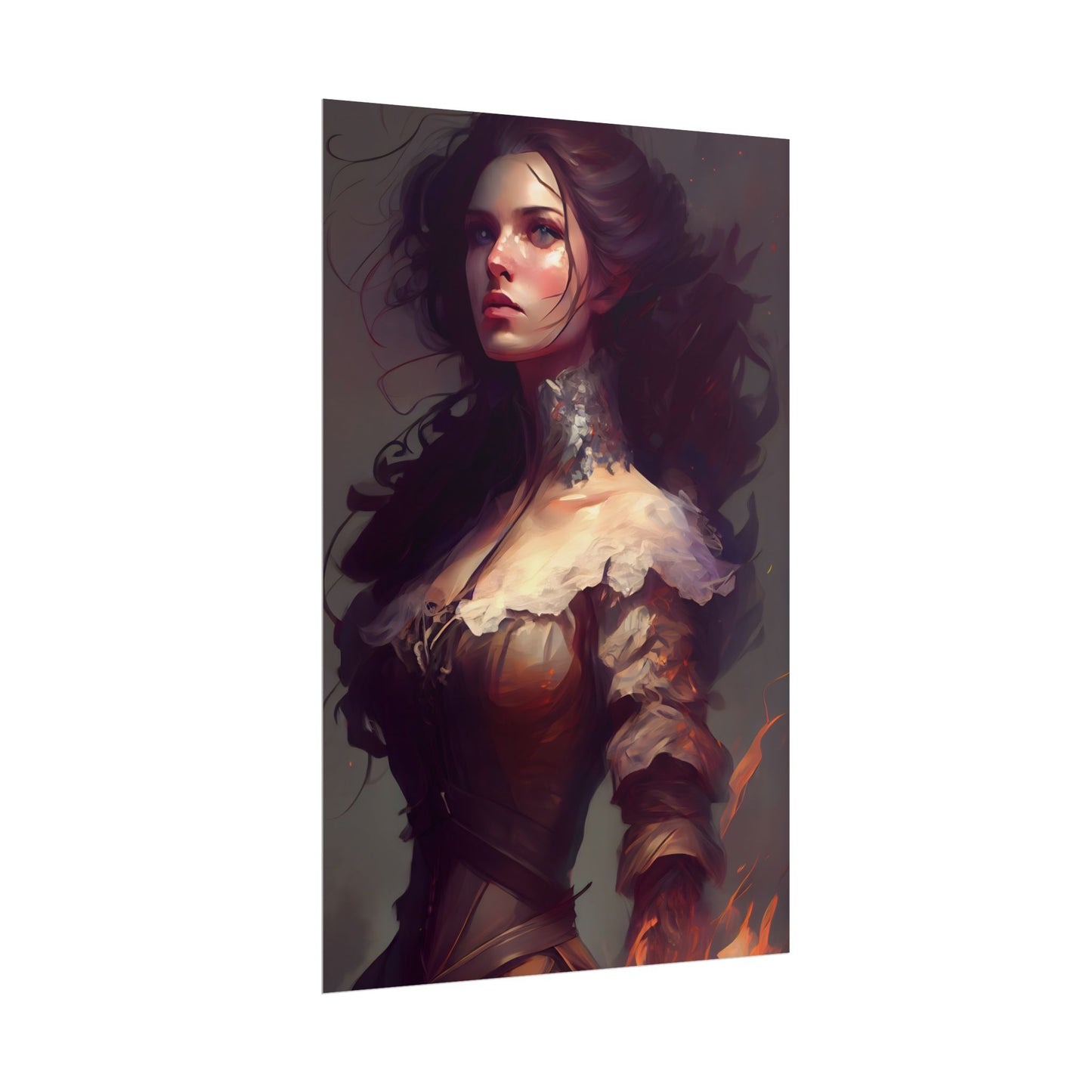 Lovely Brown Hair Portrait: Stunning Female Art - Poster
