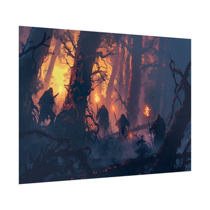 Forest Gathering at Sunset: Peaceful Woodland Scene - Poster