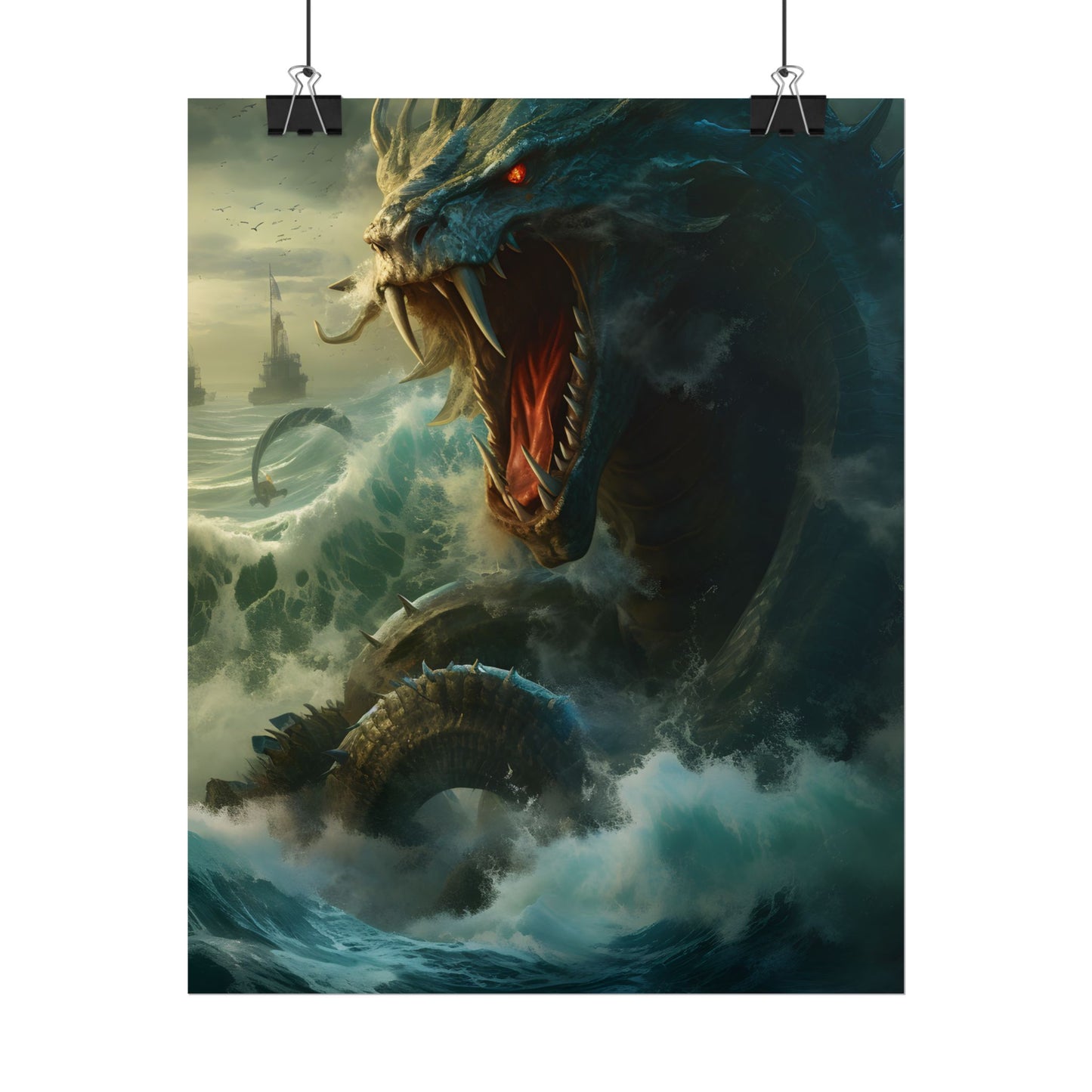 Mythical Sea Monster: Calming Green Scaled Creature Art - Poster