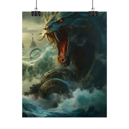 Mythical Sea Monster: Calming Green Scaled Creature Art - Poster