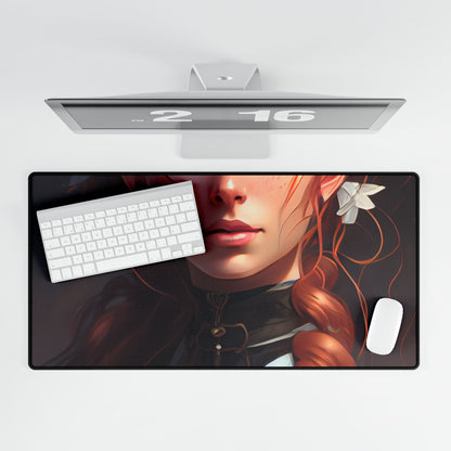 Elegant Redhead Portrait: Dark Background Artwork - Desk Mat