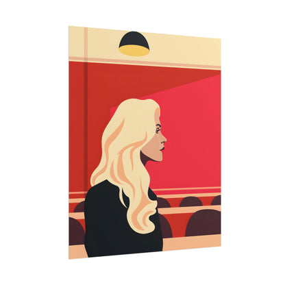 Minimalist Blonde Woman in Black Dress: Modern Art Poster - Poster