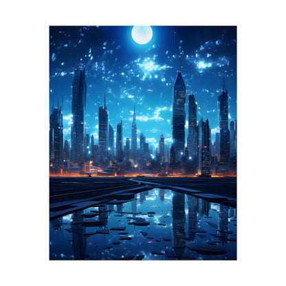 Cyberpunk Night: Quiet Cityscape Digital Art - Poster
