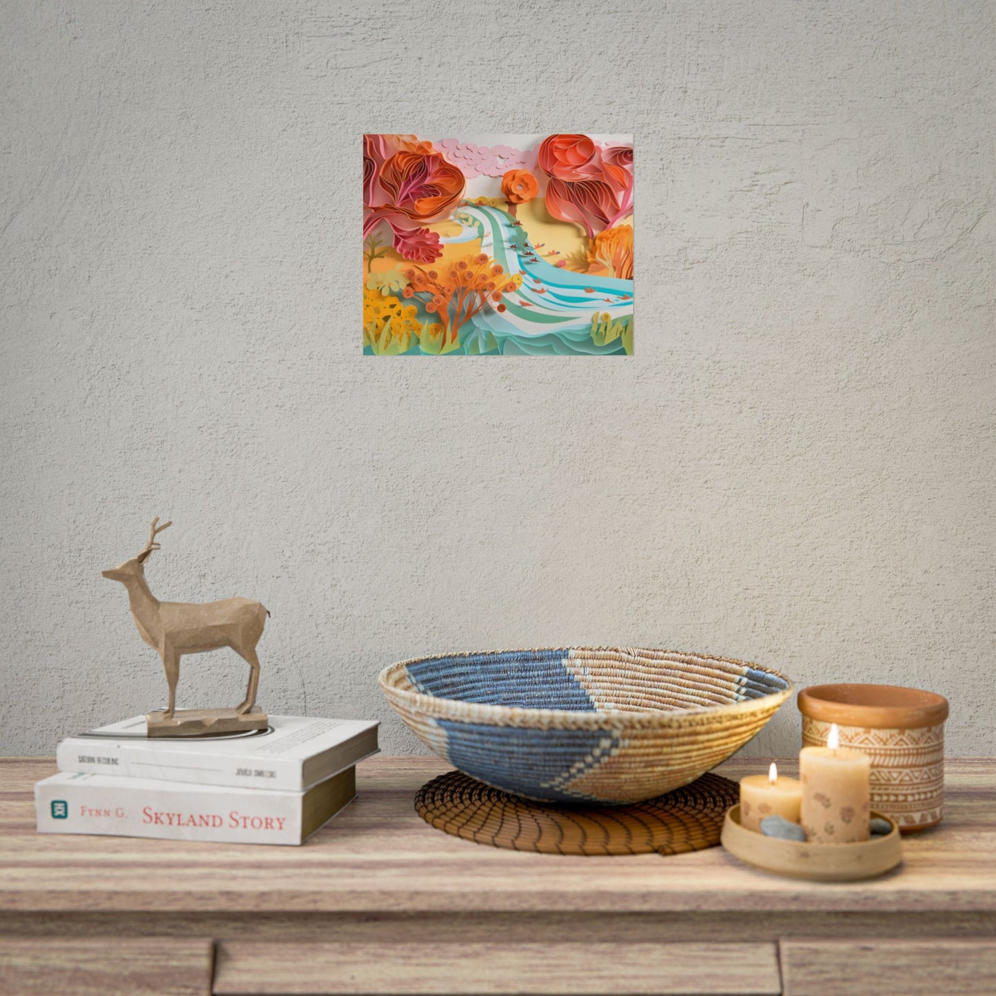 Magical Beach Landscape: Serene Paper Quilled Artwork - Poster