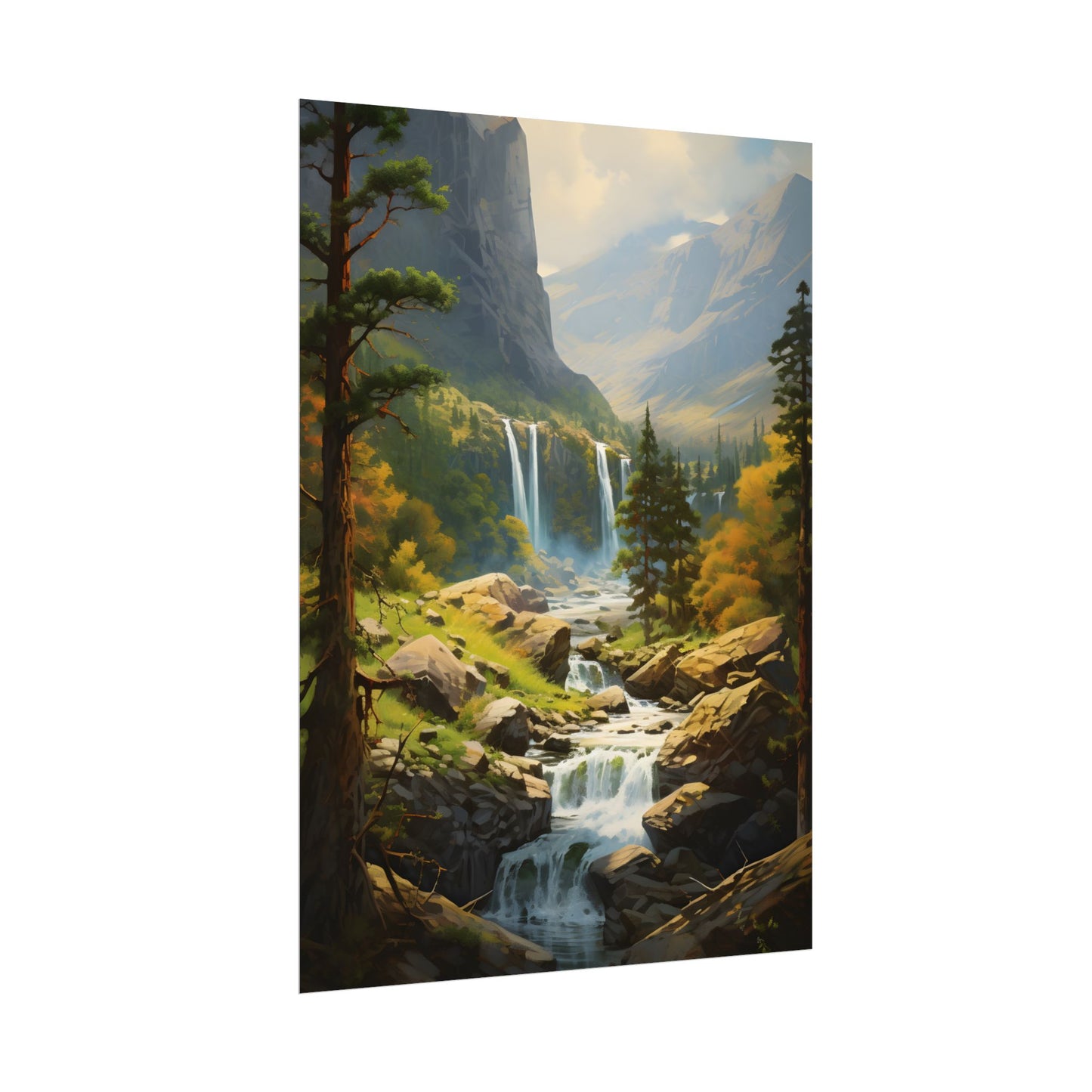 Breathtaking Waterfall: Impressionist Oil Painting - Poster