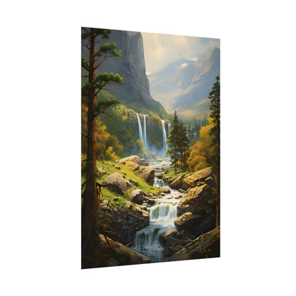 Breathtaking Waterfall: Impressionist Oil Painting - Poster