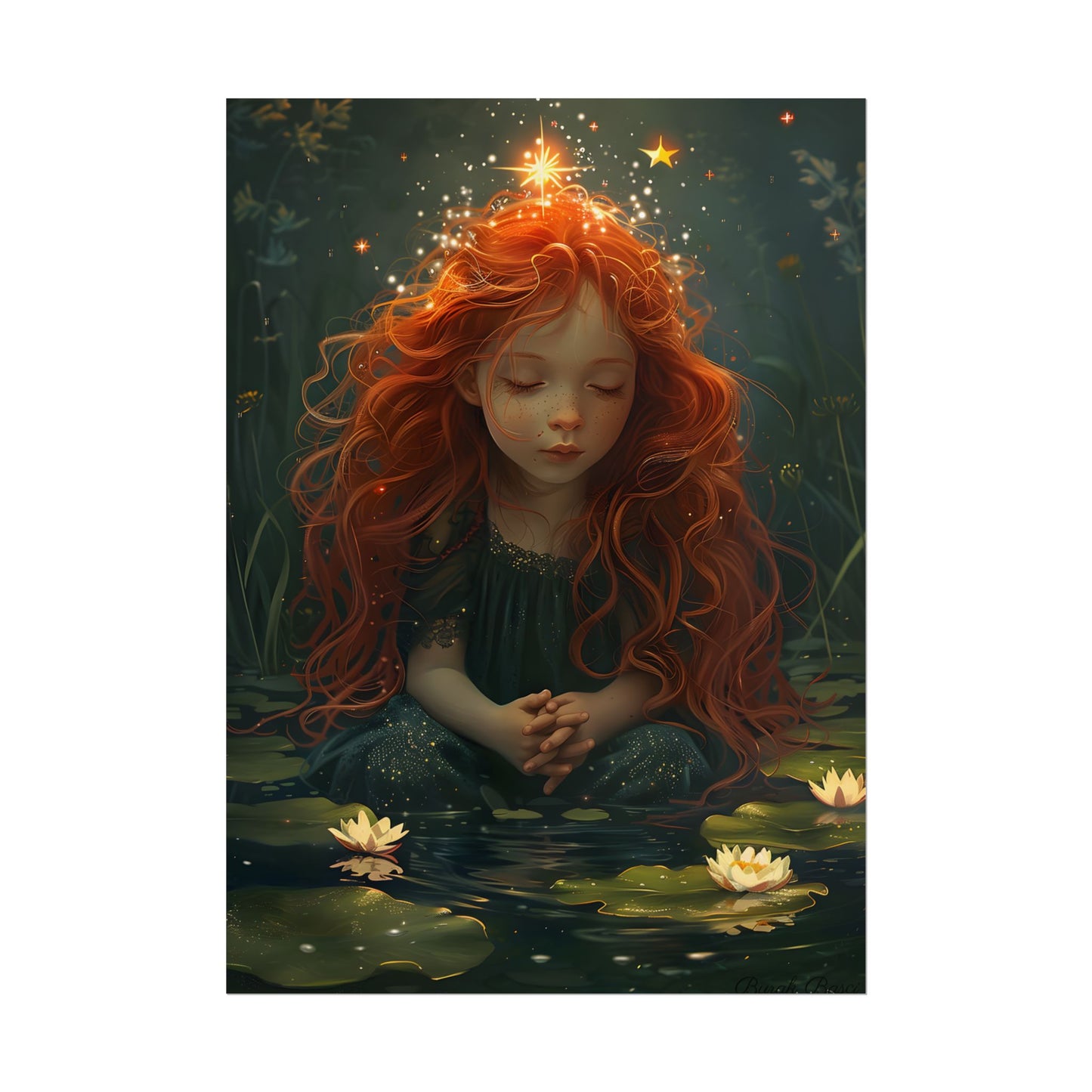 Sparkly Redhead Daydream: Young Girl Digital Art - Poster