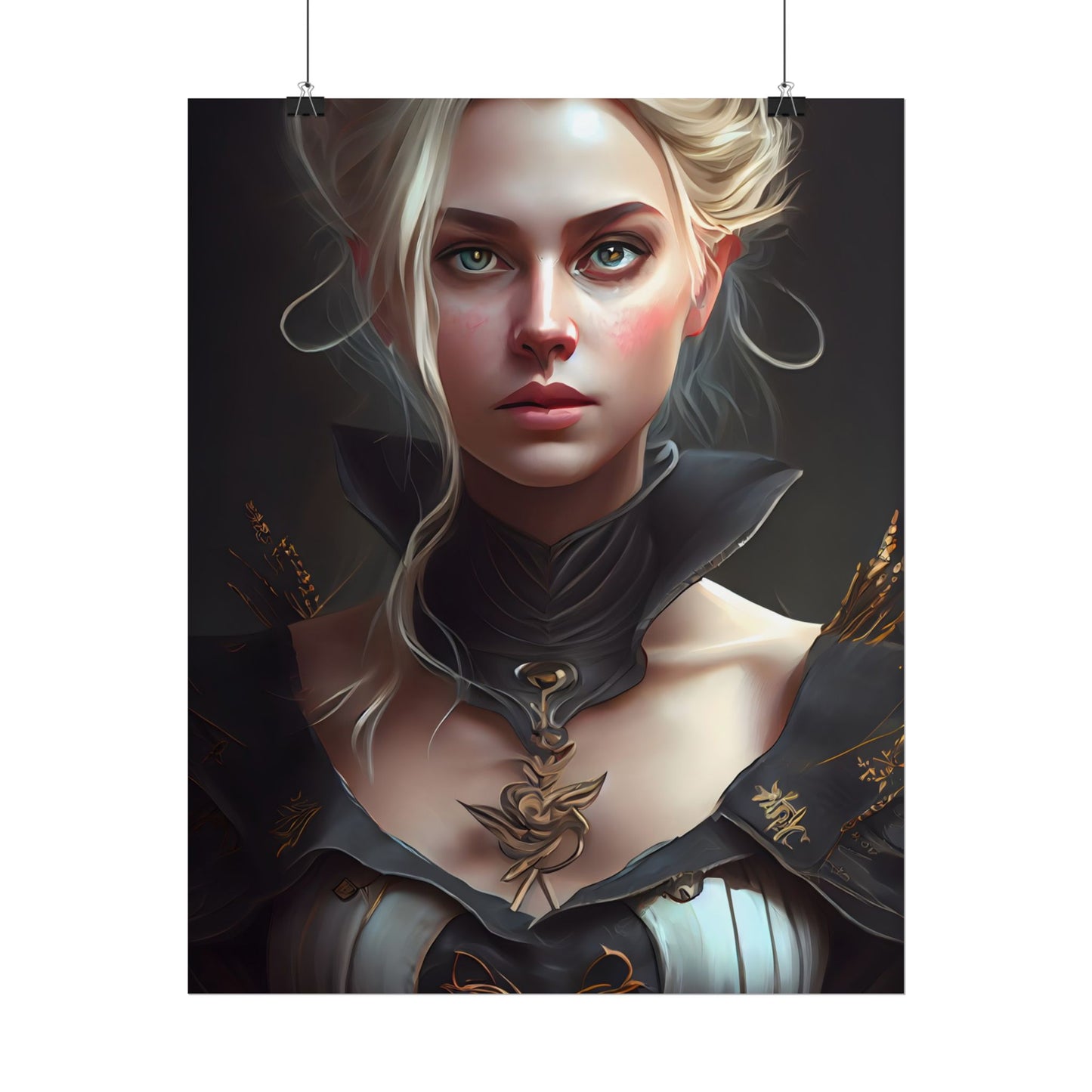 Stunning Blonde Portrait: Elegant Vintage Dress - Poster