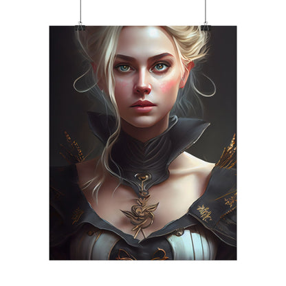 Stunning Blonde Portrait: Elegant Vintage Dress - Poster