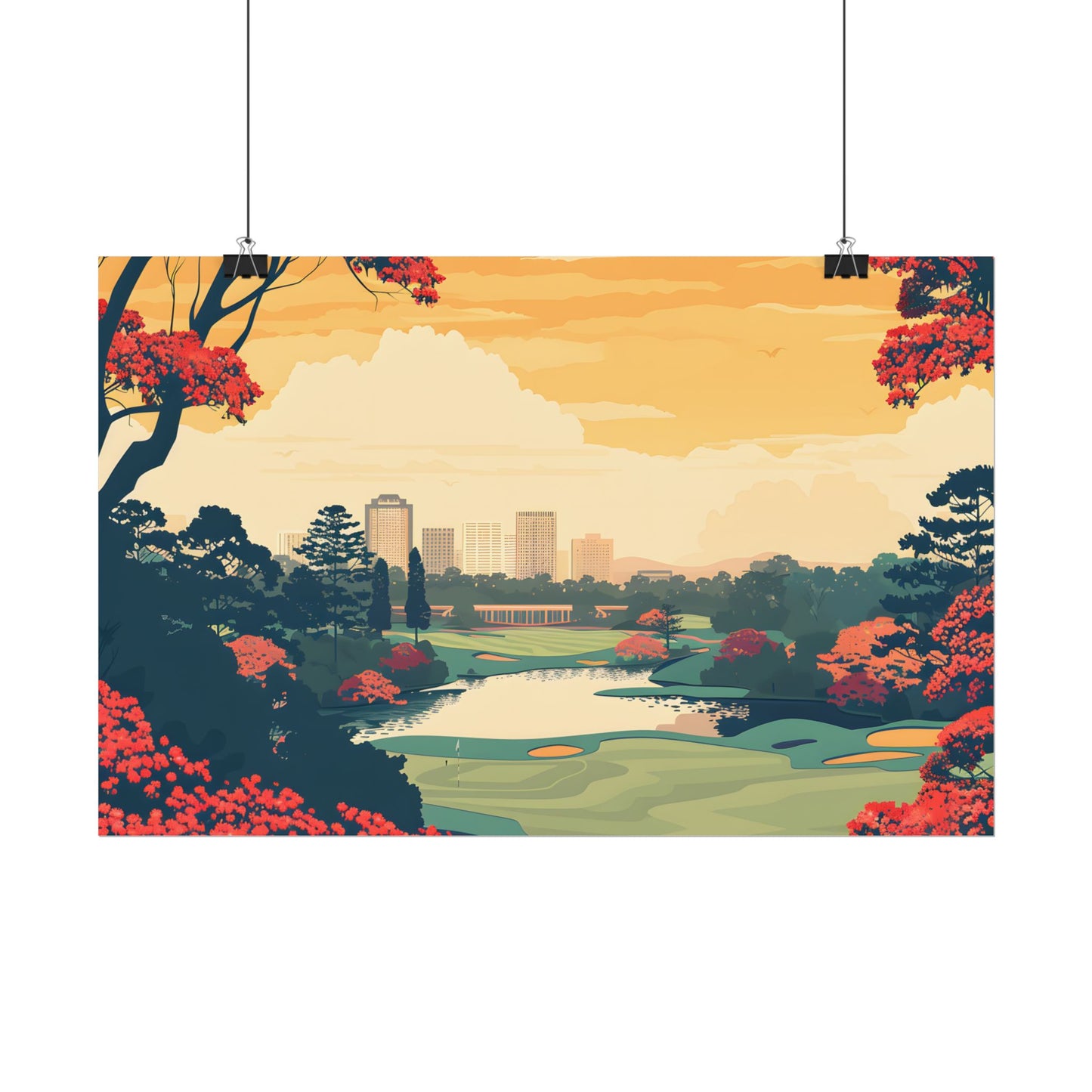 Retro-Style Augusta Georgia Golf Course: Vibrant Illustration Art - Poster