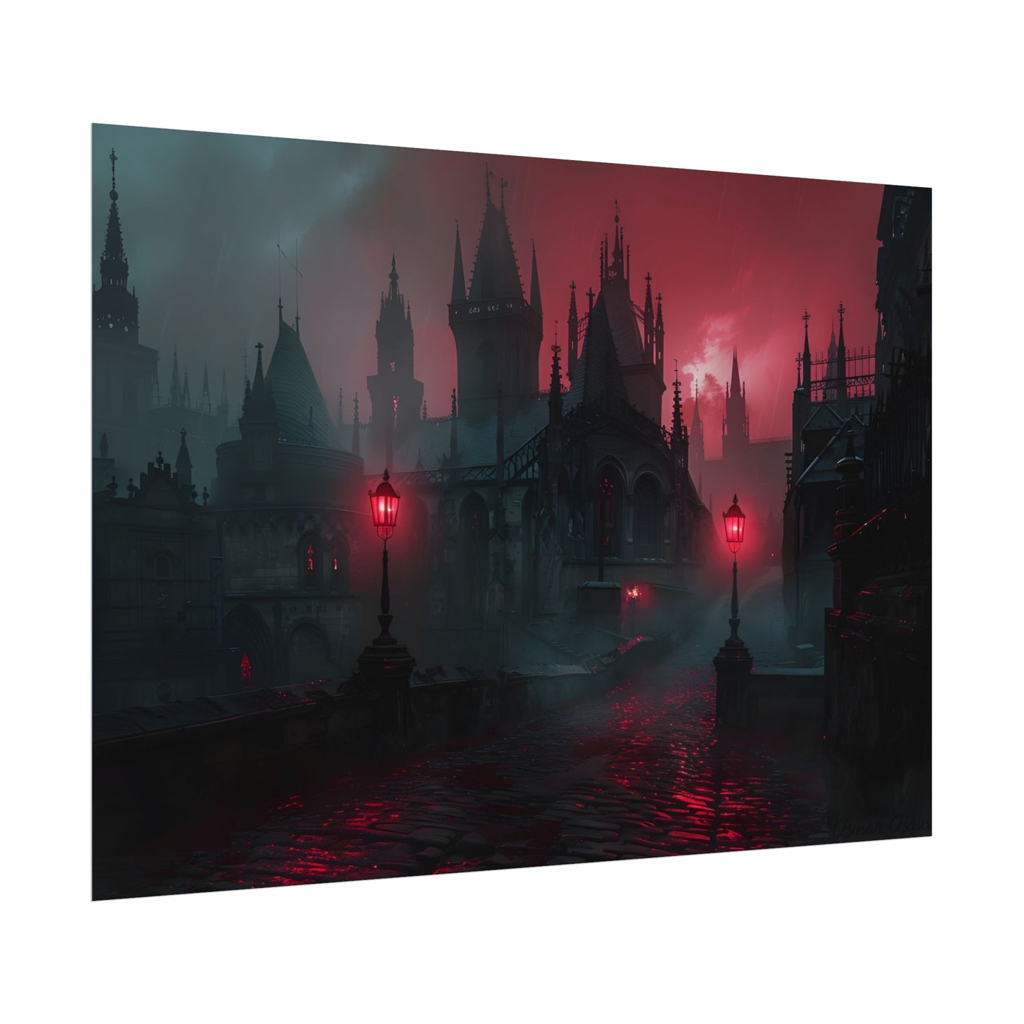 Dark Gothic Cityscape: Misty Twilight Artwork - Poster