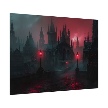 Dark Gothic Cityscape: Misty Twilight Artwork - Poster