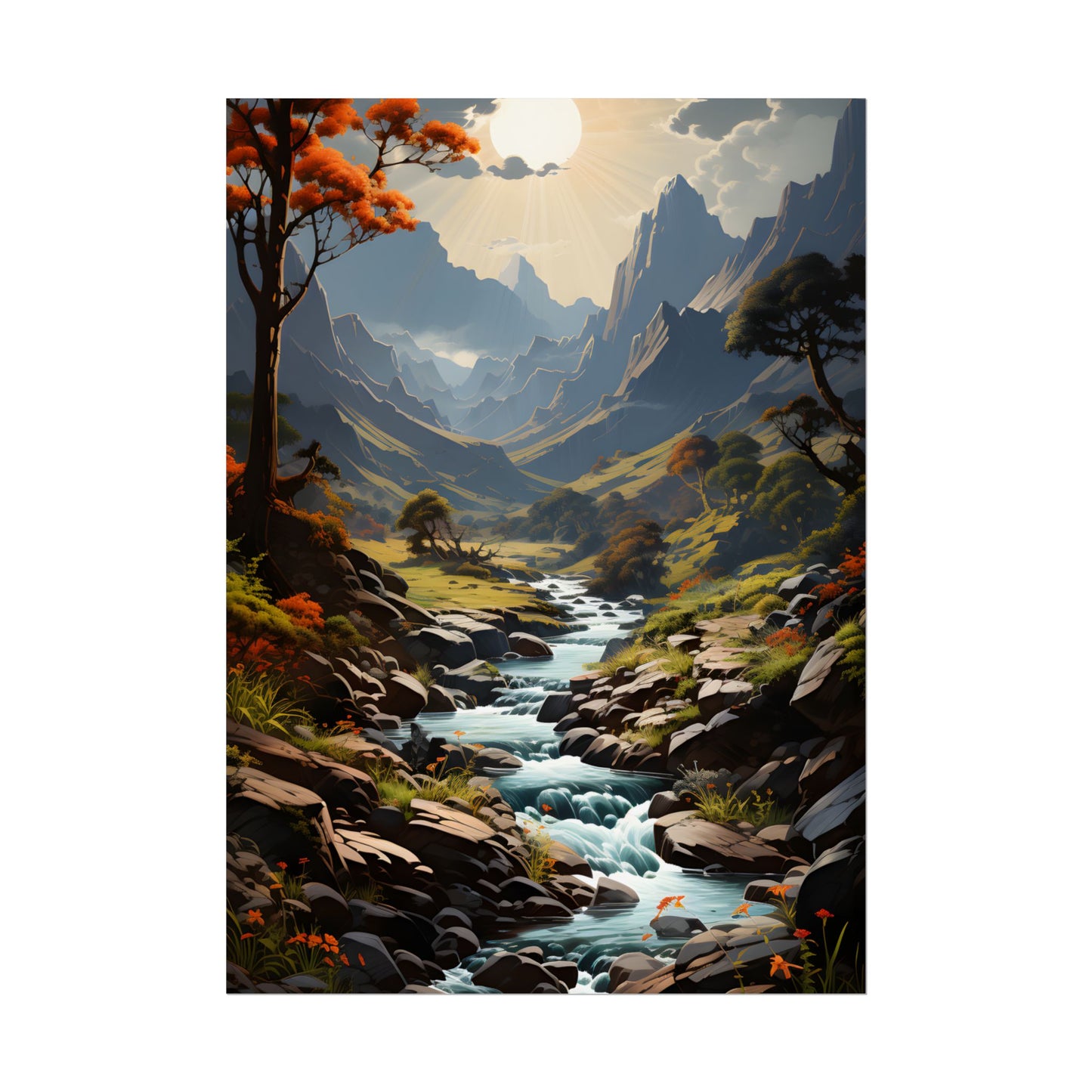 Majestic Waterfall Oil Painting: A Captivating Artwork - Poster