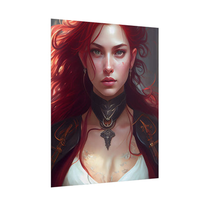 Red Hair Beauty: Elegant Woman in Black - Poster