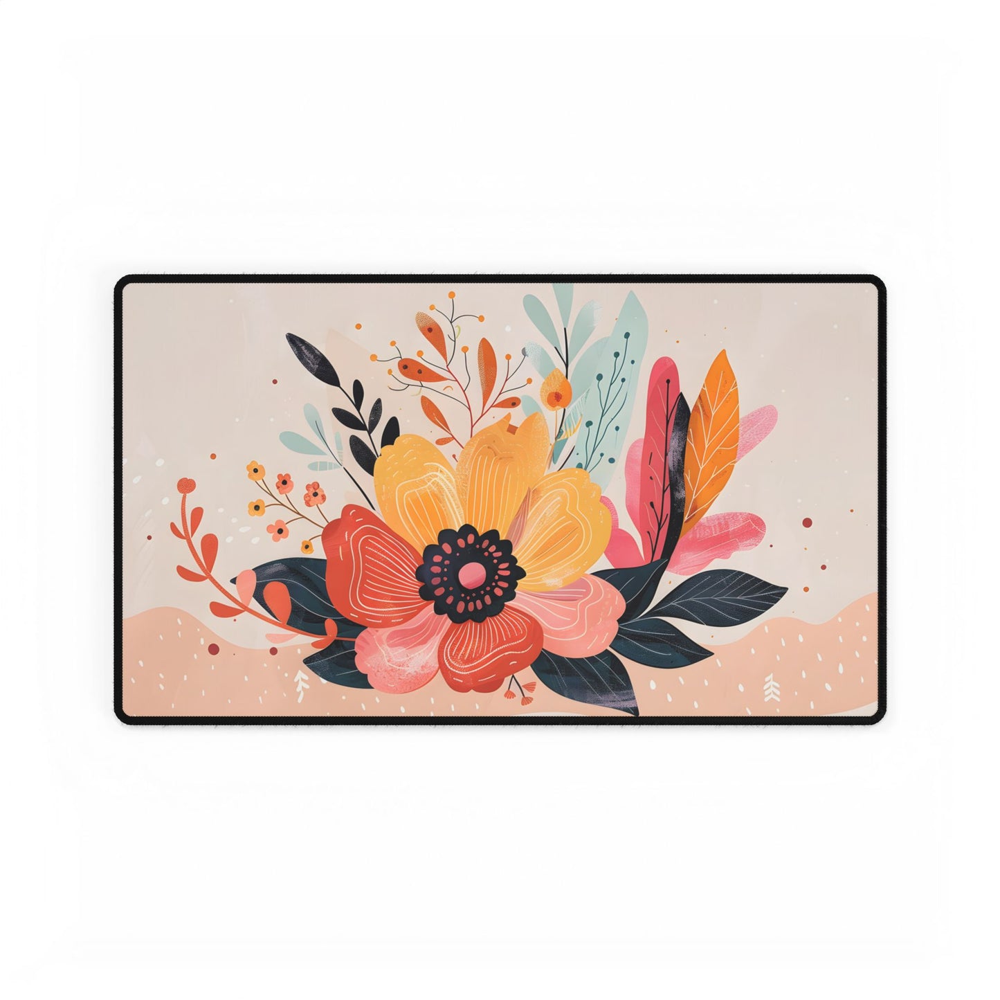 Blooming Growth: Vibrant Flower Artwork - Desk Mat
